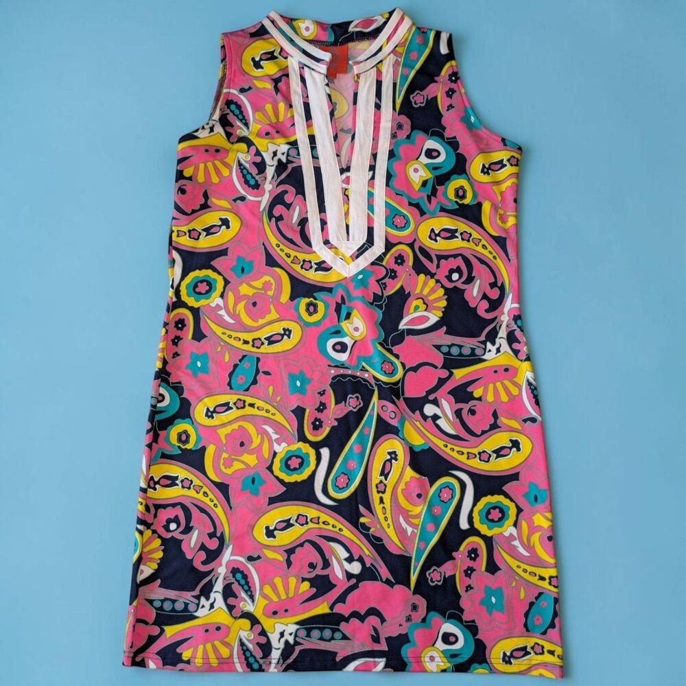 Tracy Negoshian Sleeveless Dress Women's  MEDIUM Paisley Geometric Retro Shift